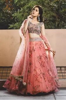 PINK COLORED PARTYWEAR DESIGNER EMBROIDERED NET WITH SILK LEHENGA CHOLI